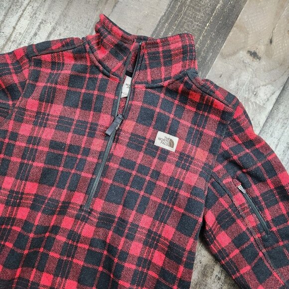 Mens North Face Gordon Lyons size M Medium Plaid 1/4 Zip Pullover Fleece Sweater - Picture 1 of 9